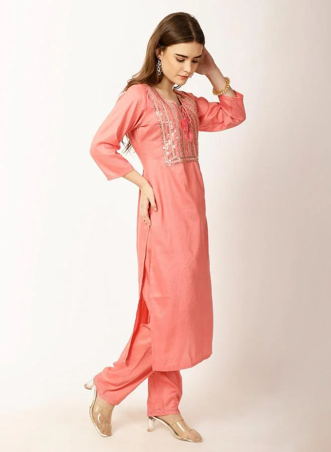 Rue Collection  Women Pink Sequined Kurta with Trousers Set for Women | Best Price UAE